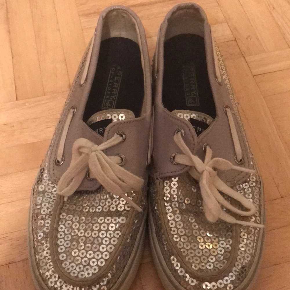 Silver sequin sperry top sliders